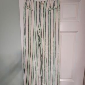 COPY - Anthropologie Maeve Collette Wide Leg Striped Pants Green White Sz 6 Lin…